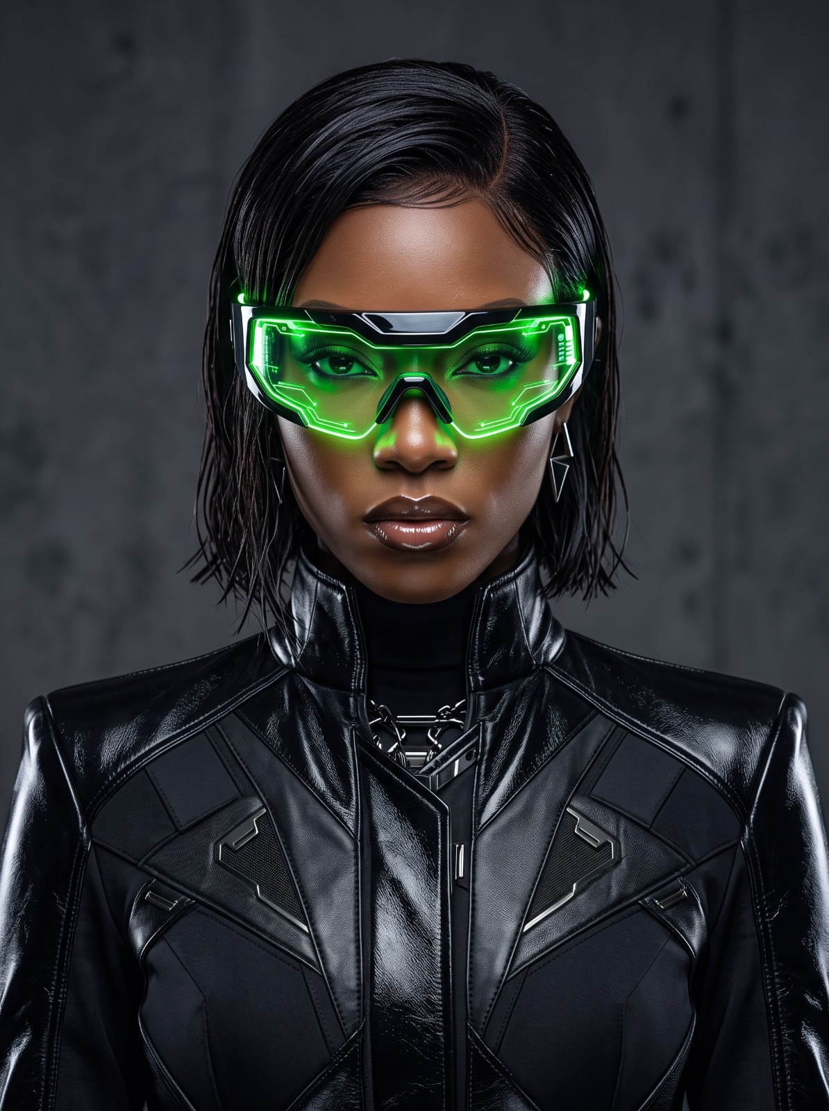 Portrait with green data visor